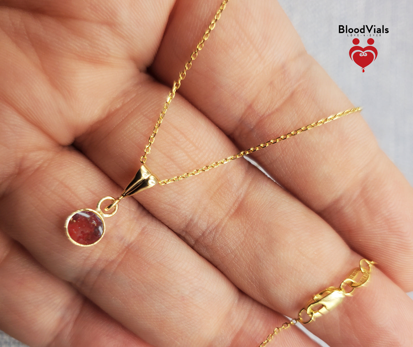 1 Solid 14K Gold Dainty Droplet Pendant BloodVial Epoxy Resin Necklace Kit with 10K Solid Gold 18" Link Chain (BloodGem)