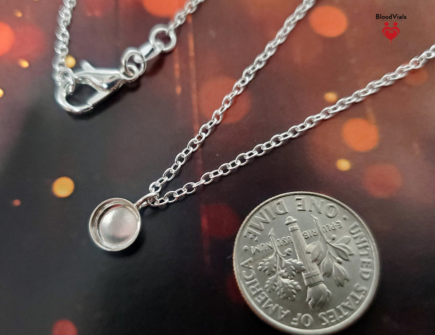 1 Sterling Mini Droplet Epoxy BloodVial Kit with 18" Solid .925 Silver Link Chain - Charm for Bracelet, Keychain, or Necklace (BloodBond)