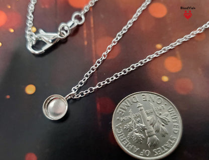 1 Sterling Mini Droplet Epoxy BloodVial Kit with 18" Solid .925 Silver Link Chain - Charm for Bracelet, Keychain, or Necklace (BloodBond)