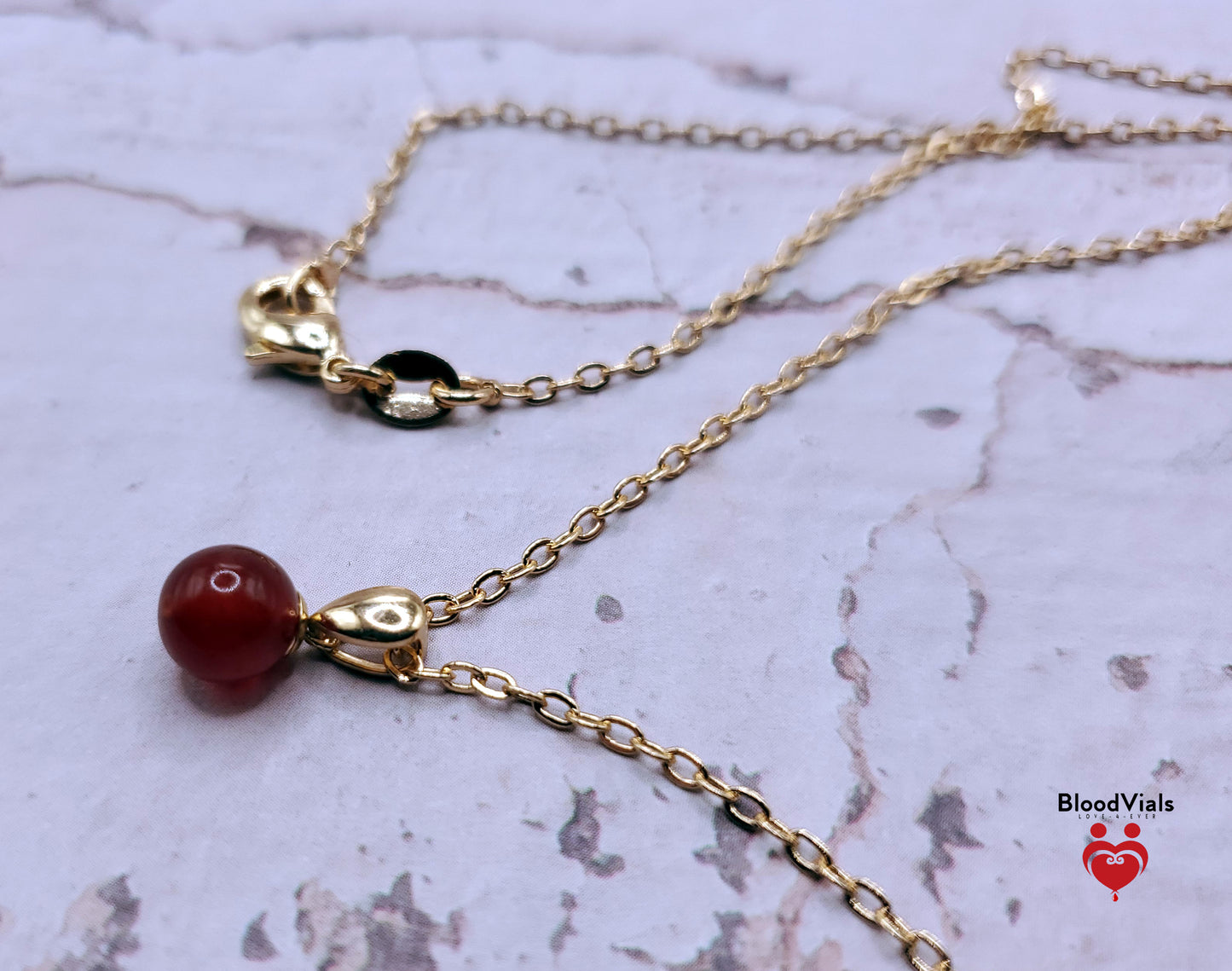 1 Solid 18K Gold Mini Orb Pendant BloodVials Epoxy Resin Necklace Kit with 14K Gold Filled 18" Link Chain (BloodBond)