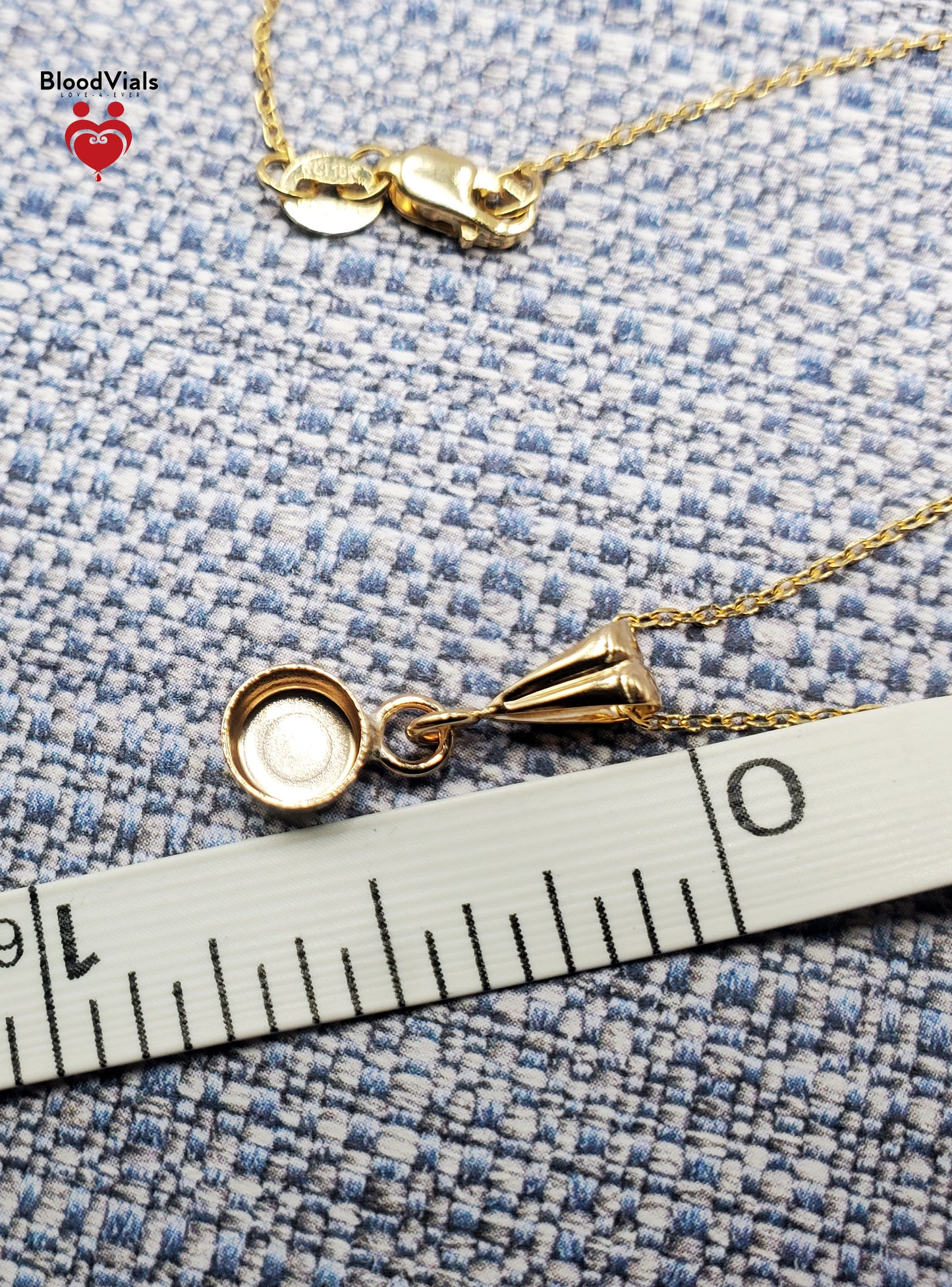 1 Solid 14K Gold Dainty Droplet Pendant BloodVial Epoxy Resin Necklace Kit with 10K Solid Gold 18" Link Chain (BloodGem)