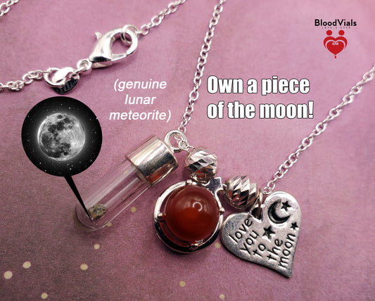 1 Sterling Lunar Meteorite BloodVial Heart Charms Necklace Kit with 18" .925 Silver Chain (BloodBond)