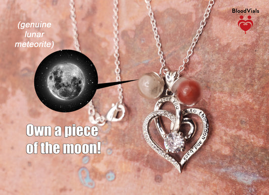 1 Sterling Lunar Meteorite BloodVial Gem Heart Necklace Kit with 18" .925 Silver Chain (BloodBond)