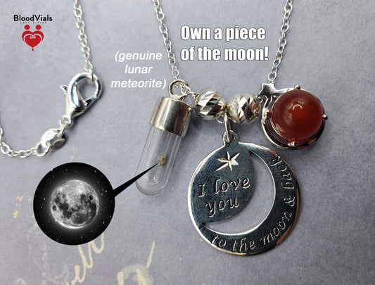 1 Sterling Lunar Meteorite BloodVial Moon Charms Necklace Kit with 18" .925 Silver Chain (BloodBond)