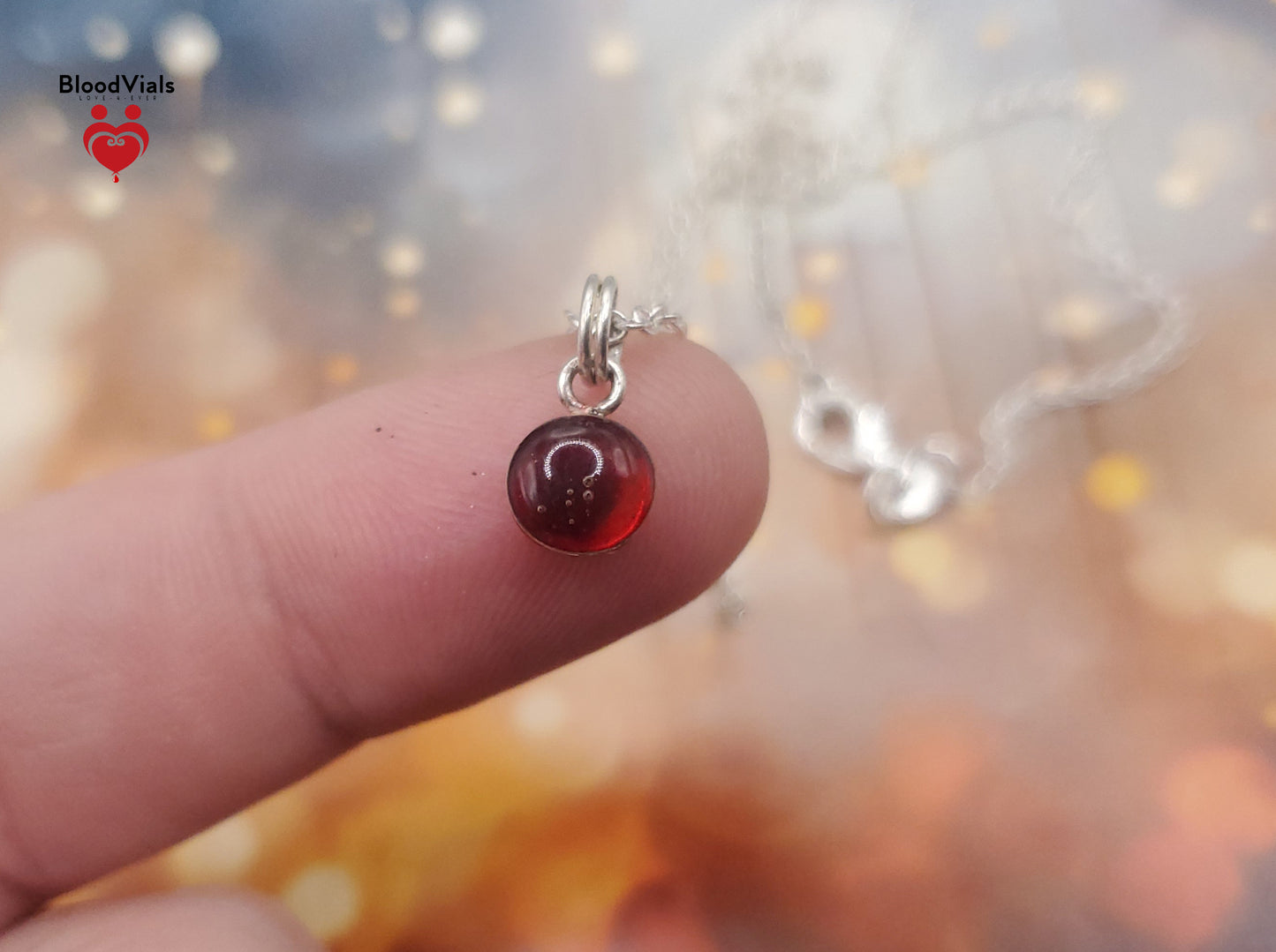 1 Sterling Mini Droplet Epoxy BloodVial Kit with 18" Solid .925 Silver Link Chain - Charm for Bracelet, Keychain, or Necklace (BloodBond)