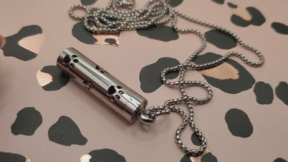 1 Paw Cylinder BloodVial Pendant Necklace Kit  | Cat, Dog, Pet Pawprint Charm with Silvertone Chain (BloodBond)