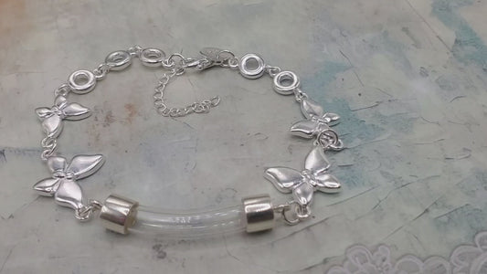 Sterling Butterflies Link BloodVial Bracelet Kit .925 Solid Silver - Adjustable to Shorter than 8" Maximum Length (BloodBond)