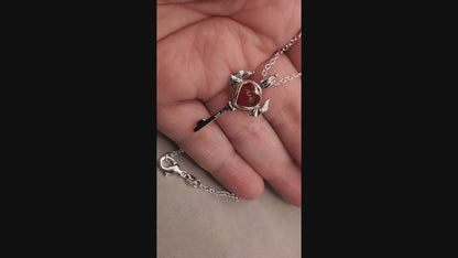 1 Sterling Bat Heart Key BloodVial Necklace Kit with 18" Long Chain Solid .925 Link Necklace (BloodBond)