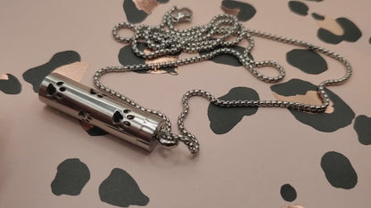 1 Paw Cylinder BloodVial Pendant Necklace Kit  | Cat, Dog, Pet Pawprint Charm with Silvertone Chain (BloodBond)
