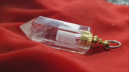Quartz Hexagon BoodVial Kit Natural Crystal with Metal Goldtone Screw Lid and 18" Link Chain (BloodBond)