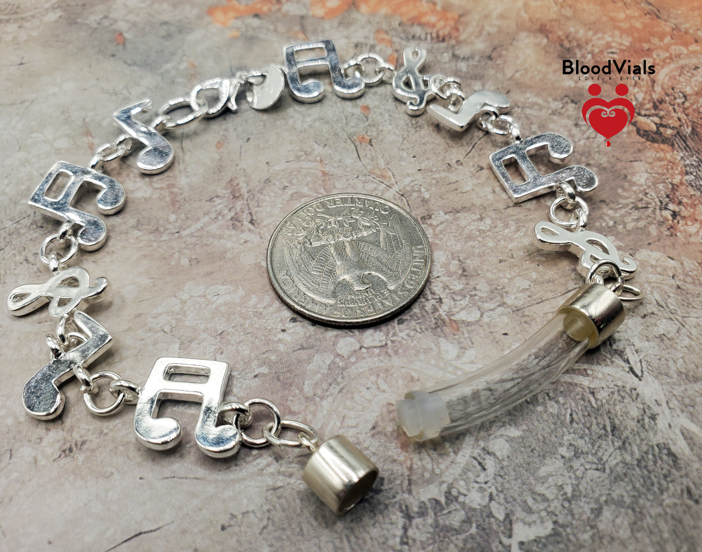 Sterling Musical BloodVial Bracelet Kit .925 Silver Adjustable Note Links Shorten from 9" Maximum Length (BloodBond)
