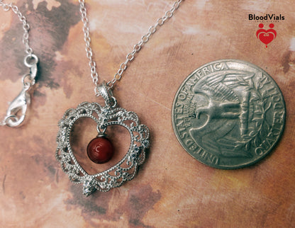 1 Sterling Filigree Scallops BloodVial Necklace Kit with 18" Long Chain Solid .925 Link Necklace (BloodBond)