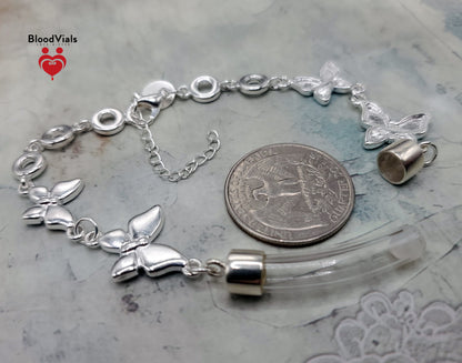 Sterling Butterflies Link BloodVial Bracelet Kit .925 Solid Silver - Adjustable to Shorter than 8" Maximum Length (BloodBond)