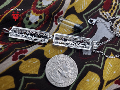 1 Cylinder BloodVial Twisted Tree Pendant Necklace Kit with 19.75" Silvertone Chain (BloodBond)