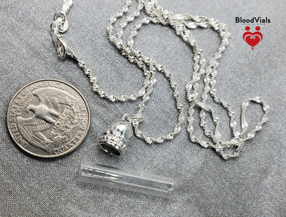 1 Sterling Decorative Dome BloodVial Necklace Kit with 30" Long Chain Solid .925 Twist Necklace (BloodBond)