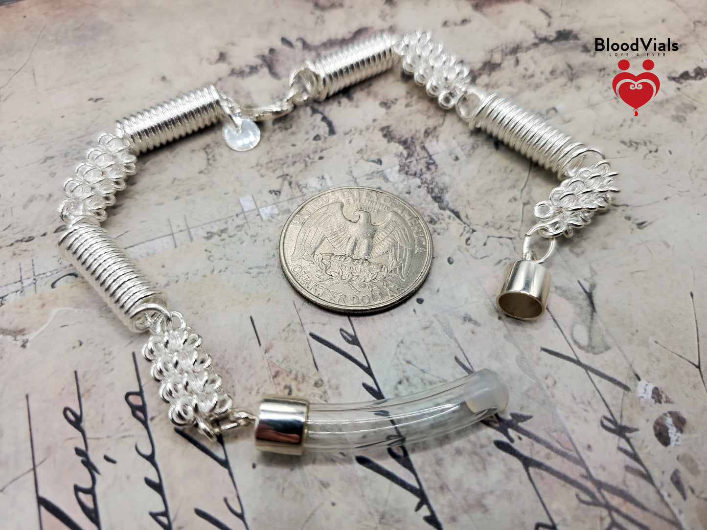 Sterling Springs BloodVial Bracelet Kit .925 Solid Silver - Adjustable to Shorter than 9.5" Maximum Length (BloodBond)