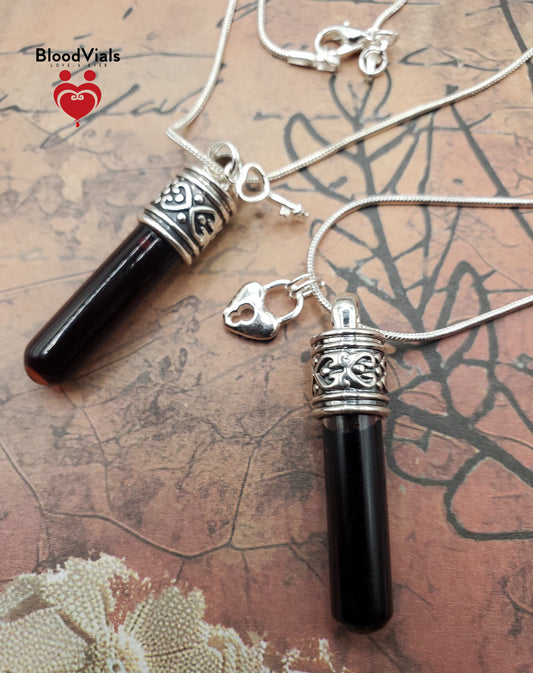 1 Sterling Ornate BloodVial Necklace Kit with Solid .925 Chain Necklace (BloodBond)