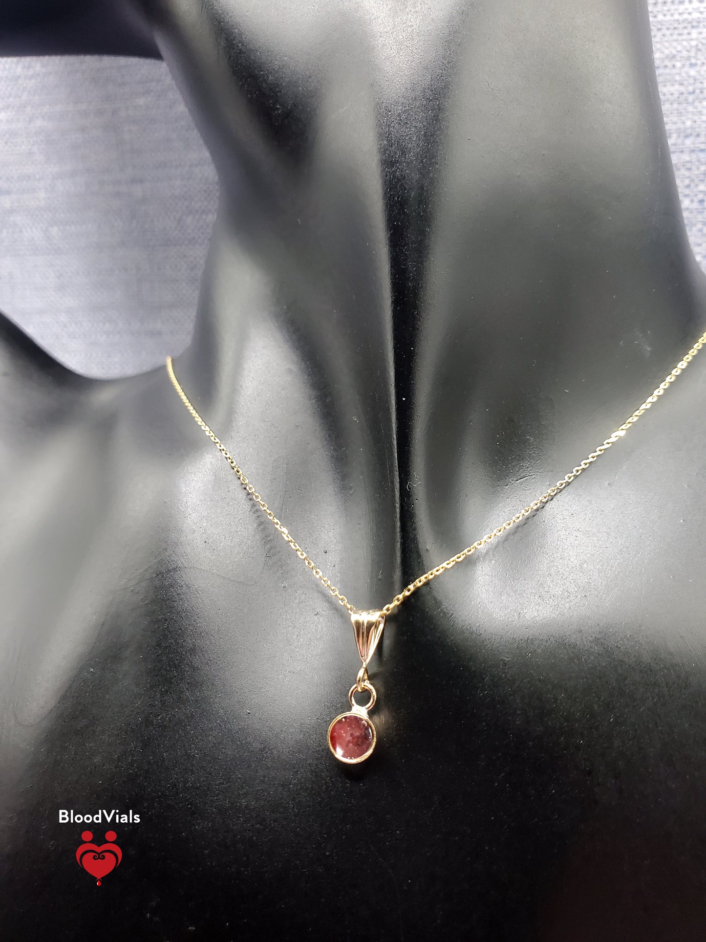 1 Solid 14K Gold Dainty Droplet Pendant BloodVial Epoxy Resin Necklace Kit with 10K Solid Gold 18" Link Chain (BloodGem)
