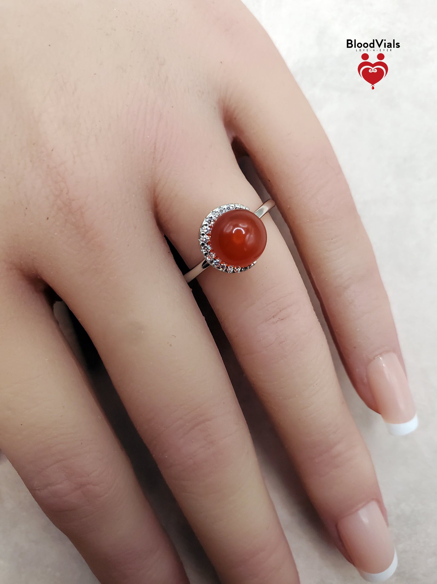 Sterling Crescent BloodVials Ring Kit with White Zircons Solid .925 Silver 5-12 Adjustable Sizes (BloodBond) (Copy)