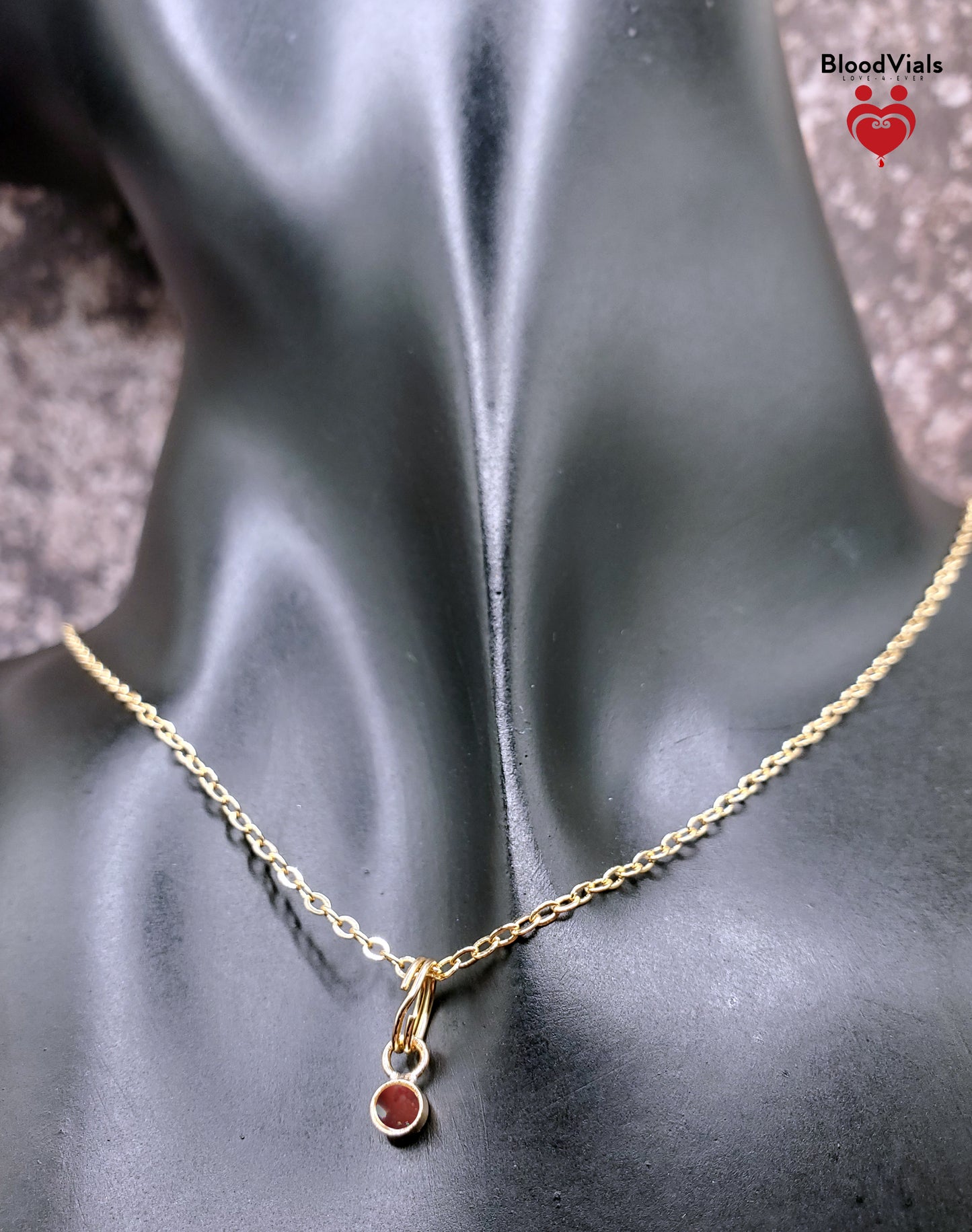 1 Solid 14K Gold Tiny Charm Pendant BloodVial Epoxy Resin Necklace Kit with 14K Gold Filled 18" Link Chain (BloodGem)