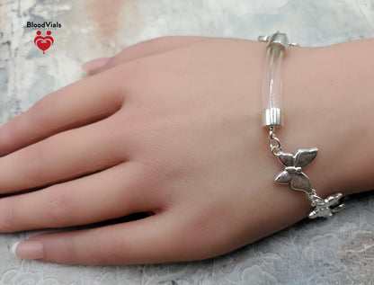 Sterling Butterflies Link BloodVial Bracelet Kit .925 Solid Silver - Adjustable to Shorter than 8" Maximum Length (BloodBond)