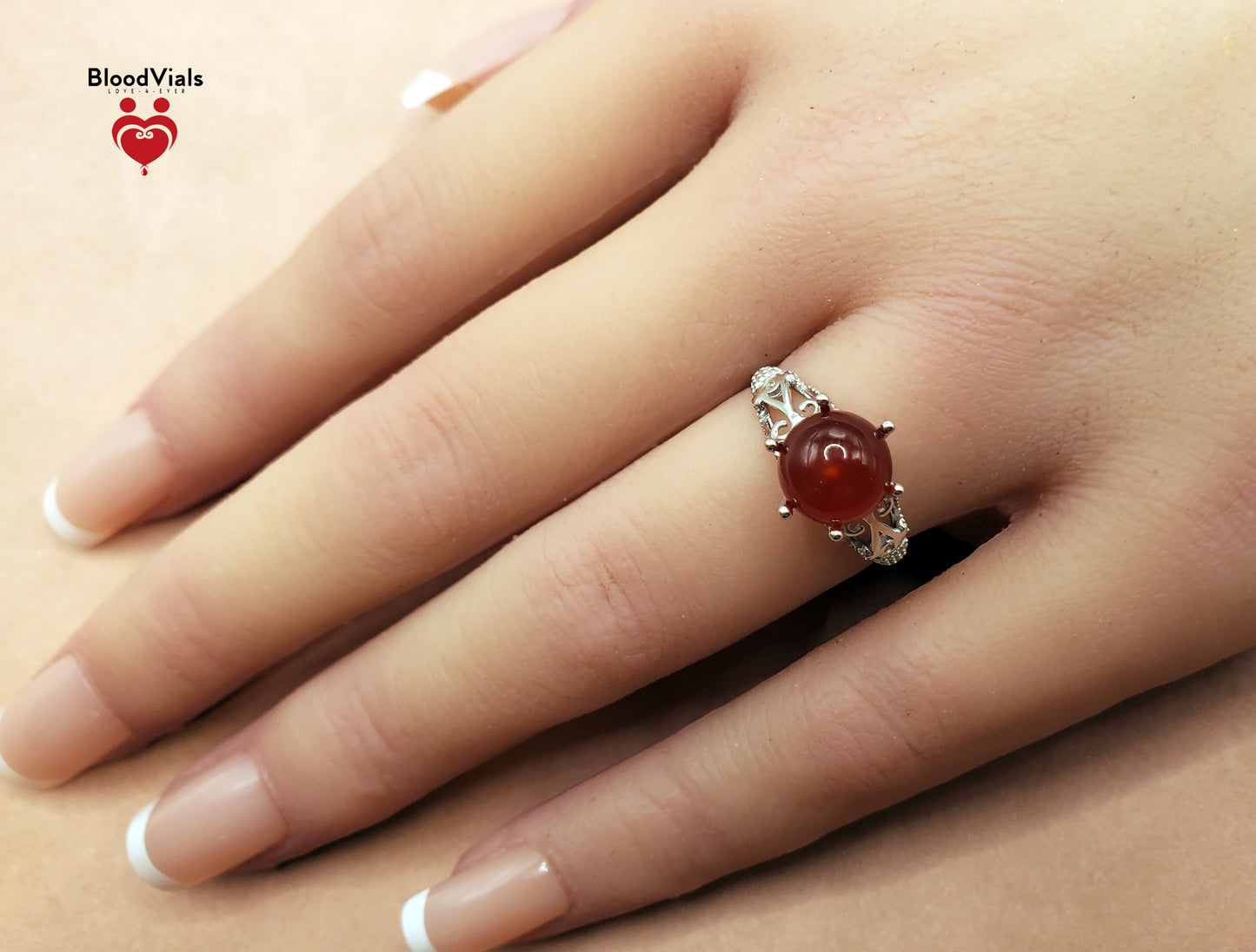 Sterling Scroll Designs BloodVial Ring & Anticoagulant (BloodBond) Adjustable 4.5-10 Size