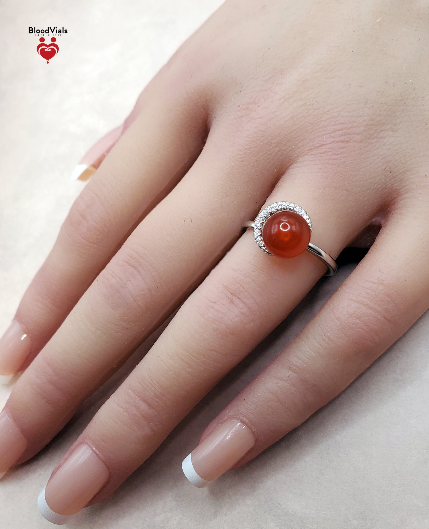 Sterling Crescent BloodVials Ring Kit with White Zircons Solid .925 Silver 5-12 Adjustable Sizes (BloodBond) (Copy)